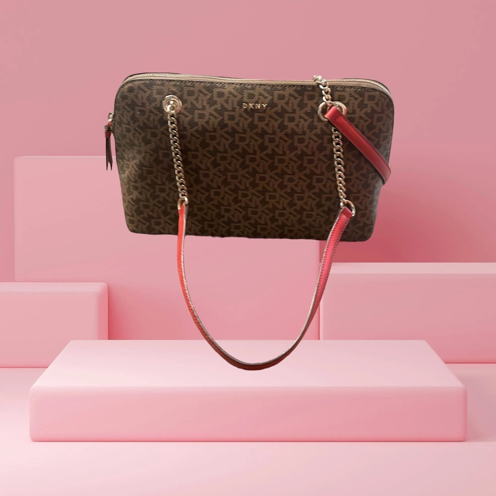 DKNY Monogram Brown and Pink Shoulder Bag